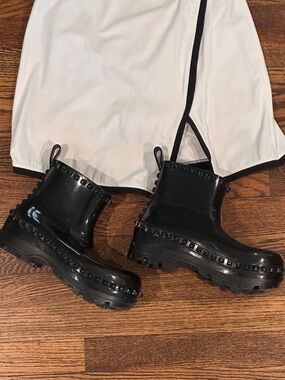 Black Studded Platform Rain Chelsea Boots - Women's